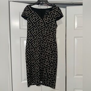 Connected Apparel Black and White Patterned Midi Dress